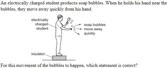 A) The bubbles must be negatively charged. b) The bubbles must be positively charged-example-1