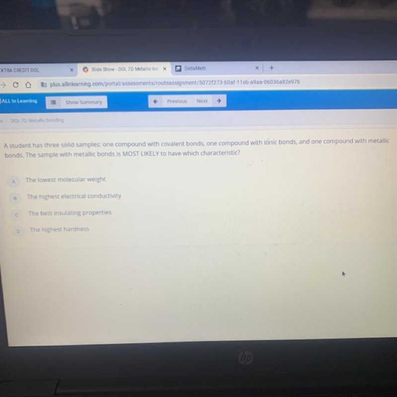 A student has three solid samples: one compound with covalent bonds, one compound-example-1