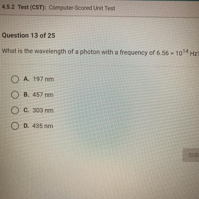 ASAP PLEASE HELP What is the wavelength of a photon with a frequency of 6.56 x 1014 Hz-example-1