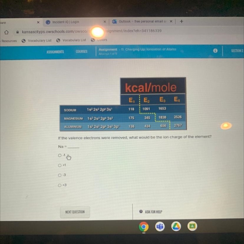 Kcal/mole EE E E SODIUM 1s 2s 2p 3s 118 1091 1653 MAGNESIUM 1s 2s 2p 3s2 175 345 1838 2526 ALUMINIUM-example-1