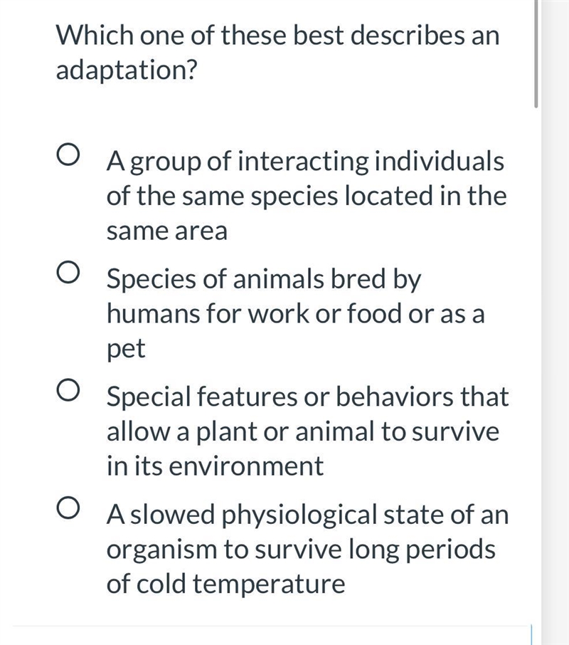 Which one of these best describes an adaptation?-example-1