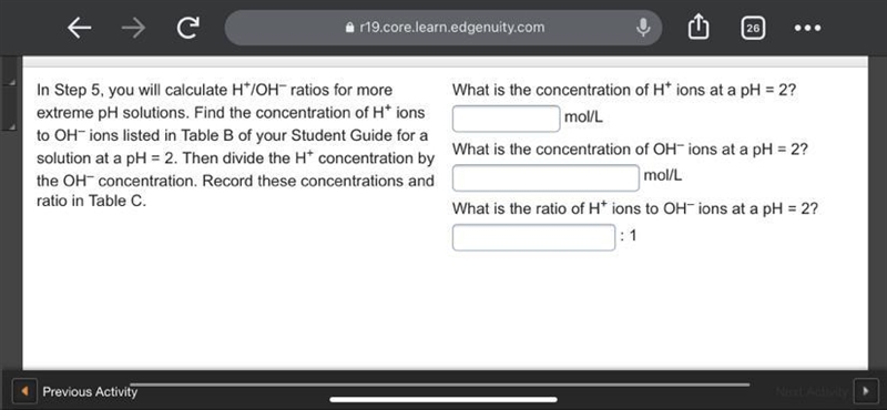 What is the concentration of H+ ions at a pH = 2? mol/L What is the concentration-example-1