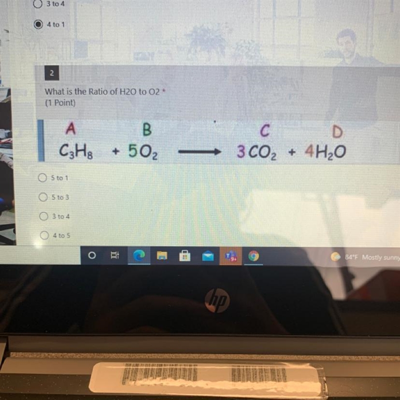 What is the ratio of H2O to O2-example-1