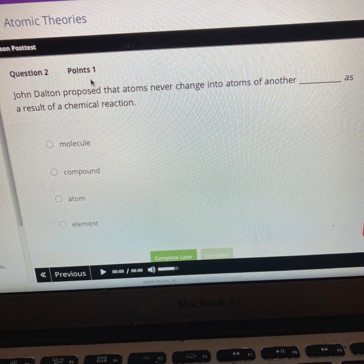 A molecule B compound C atom D element-example-1