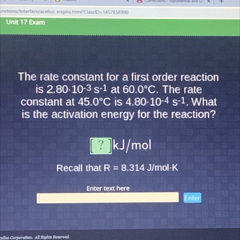 The rate constant for a first order reaction is 2.80-10-35-1 at 60.0°C. The rate constant-example-1