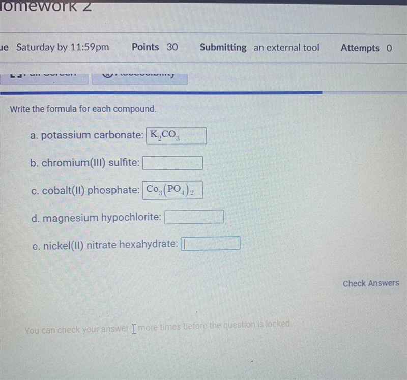 Write the formula for each compound a. Chromium(III) sulfite b. Magnesium hypochlorite-example-1