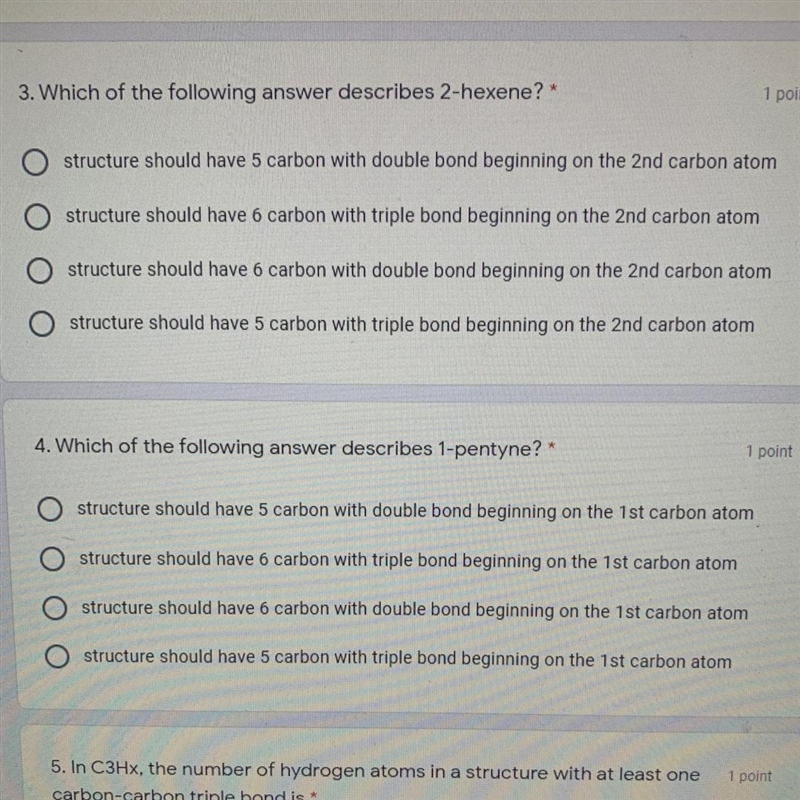 Answer 3 & 4 Which of the following answer describes 2-hexene? * O structure should-example-1