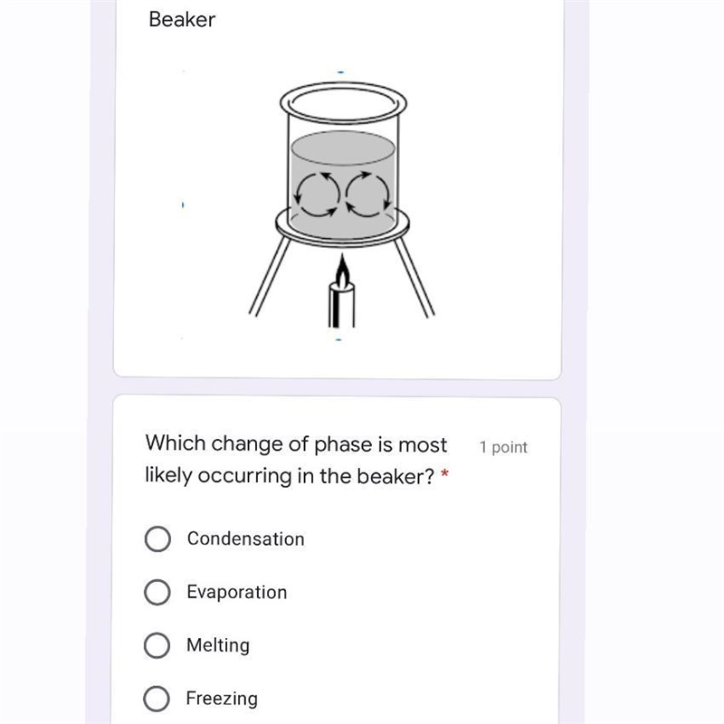 Which change of phase is most likely occurring in the beaker-example-1