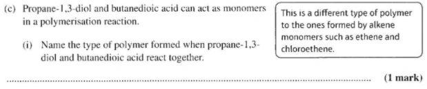 Name the type of polymer formed when propane-1,3-diol and butanedioic acid react together-example-1