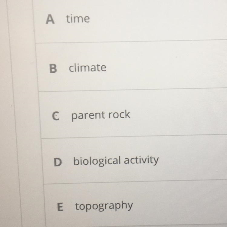 Which of the following factors is the most in- fluential in the formation of soil-example-1