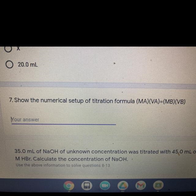 7. Show the numerical setup of titration formula (MA)(VA)=(MB)(VB)-example-1