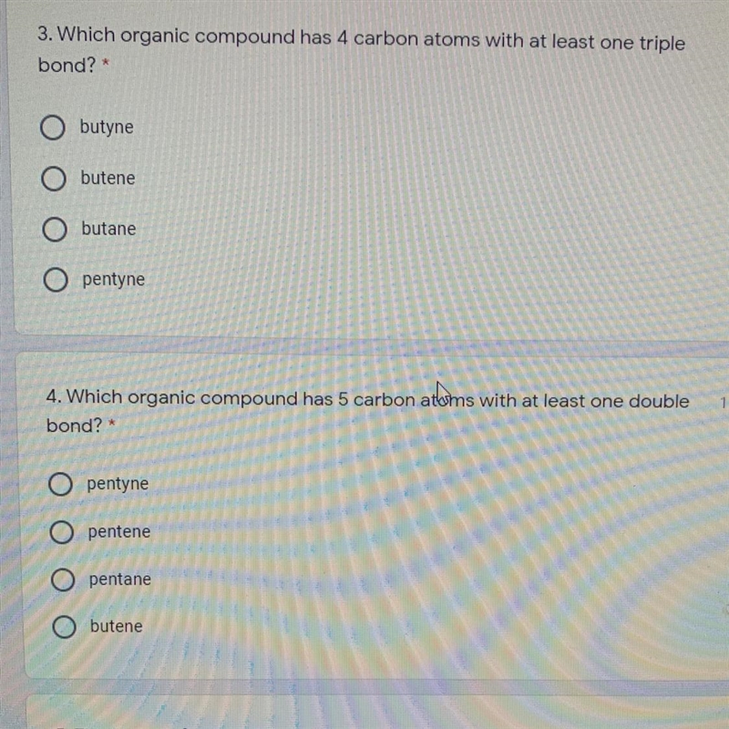 3.) which organic compound has 4 carbon atoms with at least one triple bond? O butyne-example-1