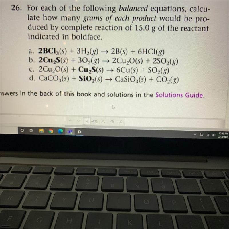 For each of the following balanced equations, calculate how many grams of each product-example-1