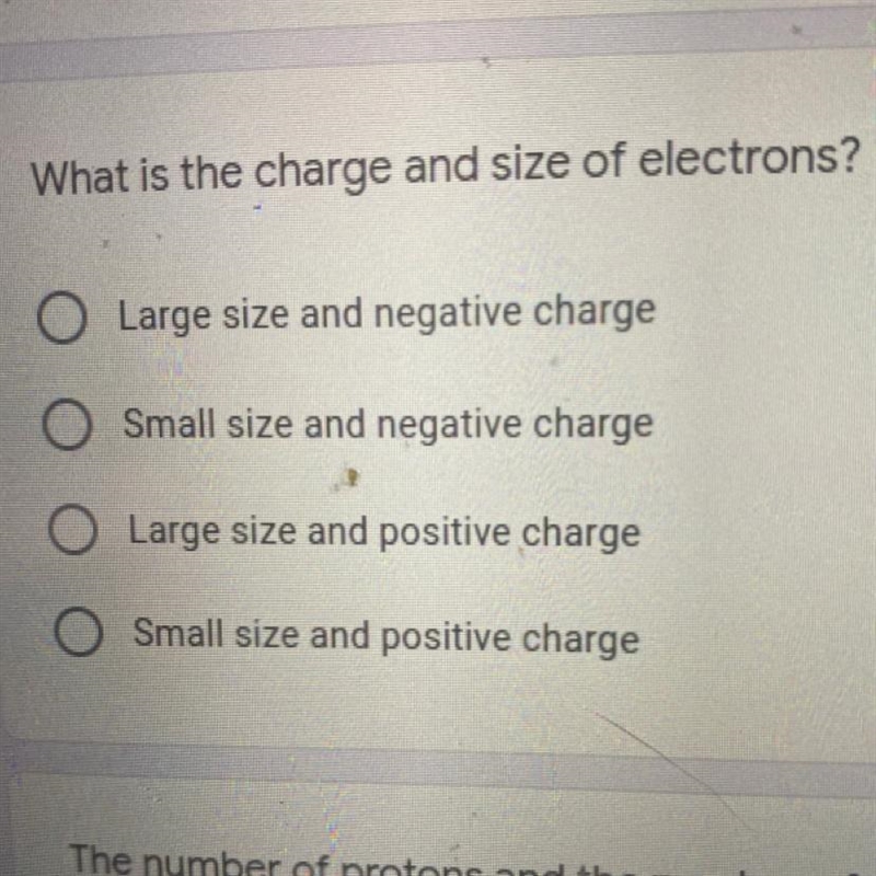 What is the charge and size of electrons? *-example-1