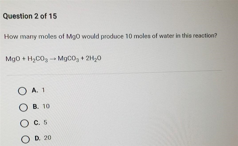 How many moles of MgO would produce 10 moles of water in this reaction.​-example-1