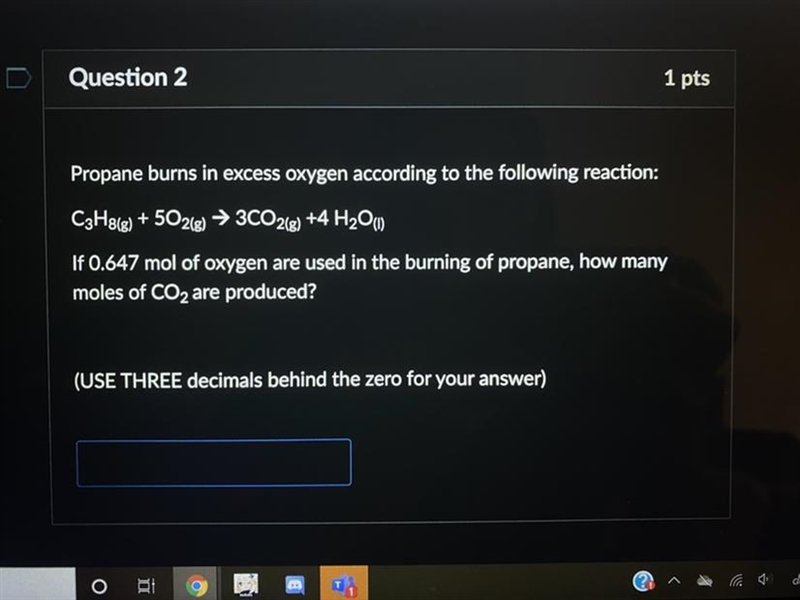 If 0.647 mil of oxygen are used in the burning of propane, how many moles of CO2 are-example-1