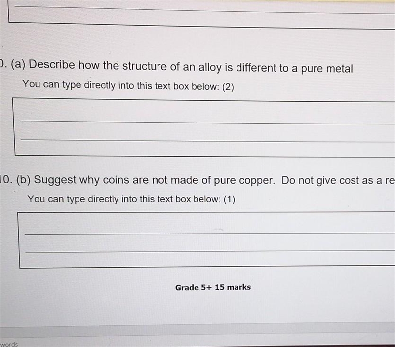 10. (a) Describe how the structure of an alloy is different to a pure metal You can-example-1