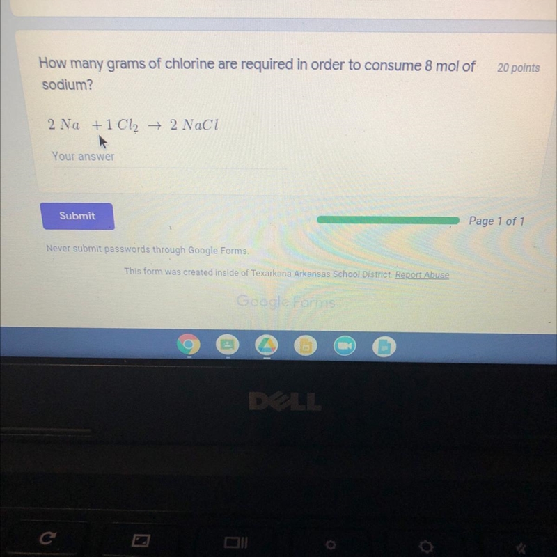 How many grams of chlorine are required in order to consume 8 mol of sodium?-example-1