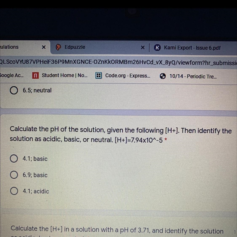 Calculate the pH of the solution, given the following (H+). Then identify the solution-example-1