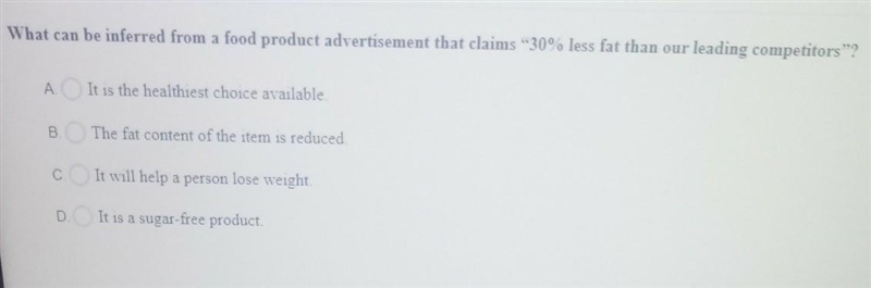 what can be inferred from a food product advertisement that claims 30% less fat than-example-1