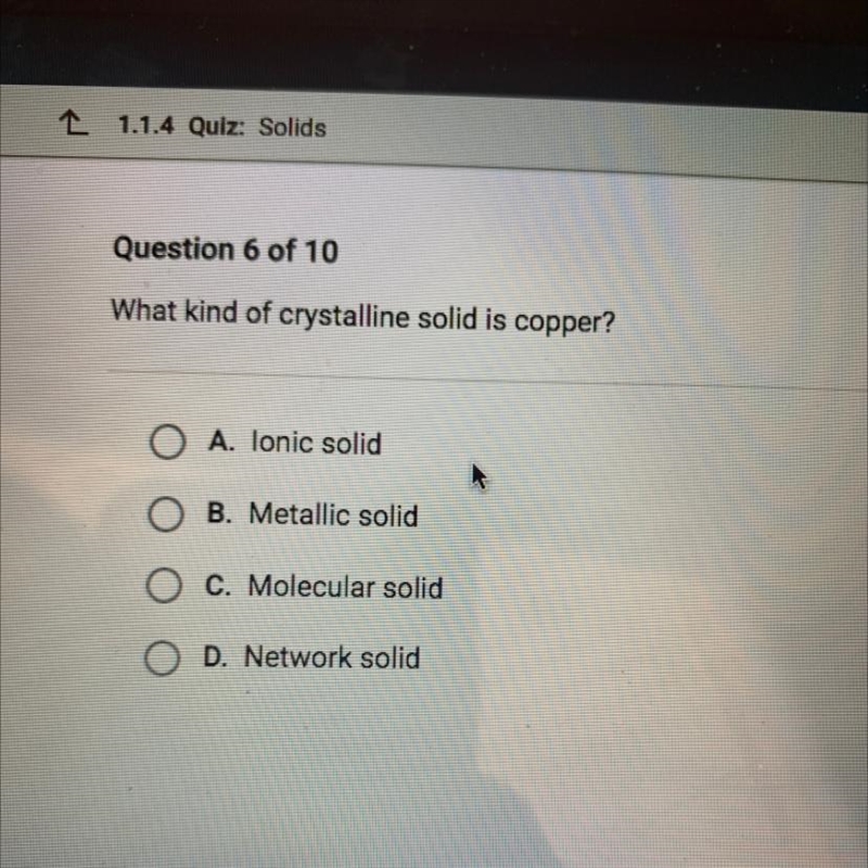 What kind of crystalline solid is copper? PLS HELP-example-1