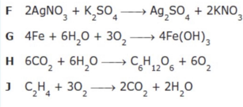 Help with chemistry please Which chemical reaction involves the most oxygen atoms-example-1