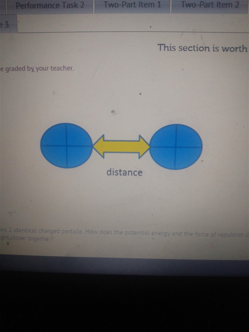 PLEASE HURRY!!!! The diagram shows 2 identical charged particle. How does the potential-example-1