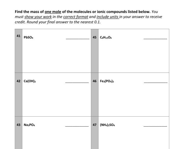 Find the mass of a single one of the molecules or ionic compounds listed below. You-example-1