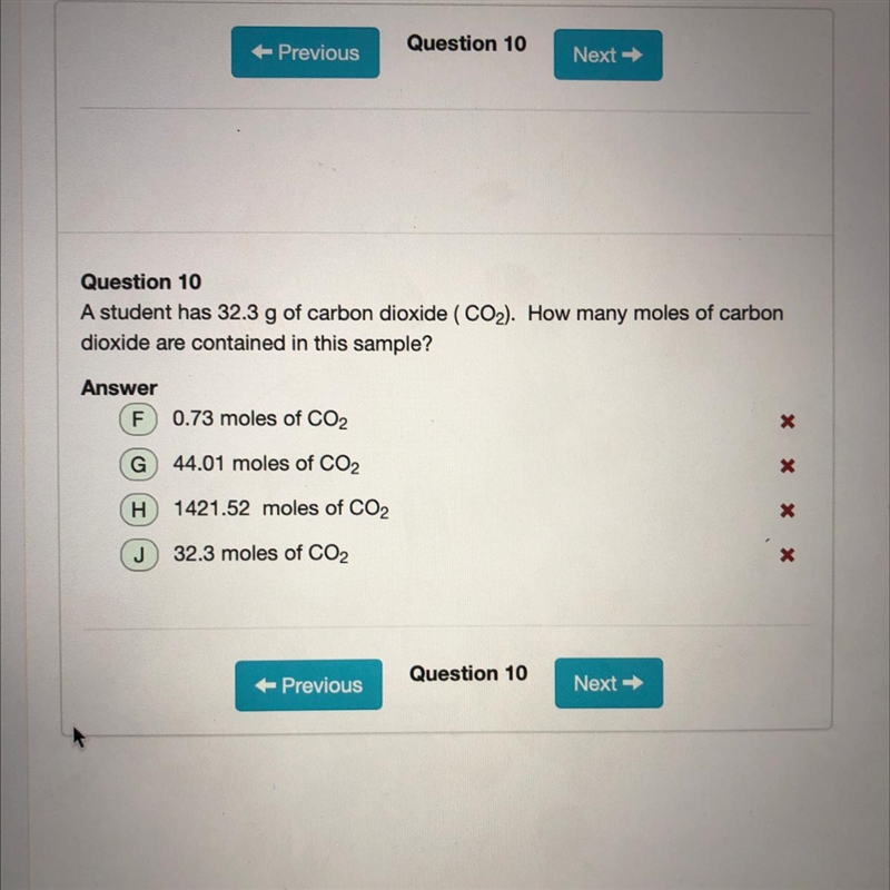 HELPPPP A student has 32.3 g of carbon dioxide (CO2). How many moles of carbon dioxide-example-1