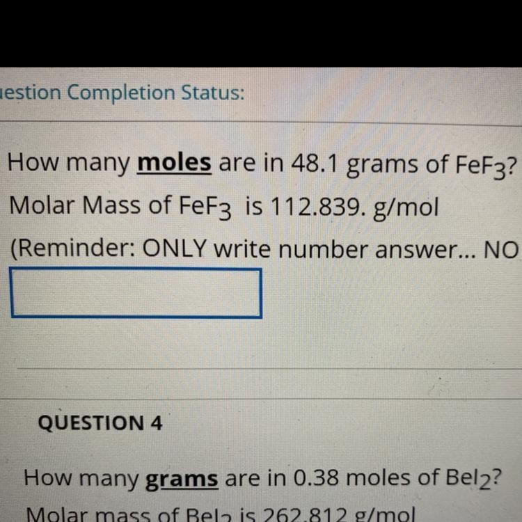 How many moles are in 48.1 grams of FeF3?-example-1