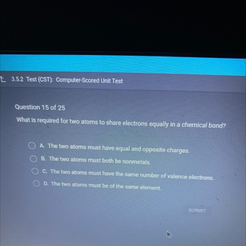 What is required for two atoms to share electrons equally in a chemical bend?-example-1