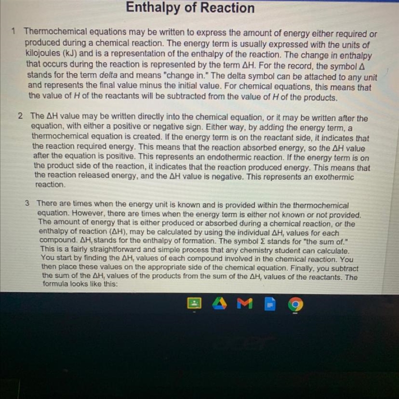 Paragraph 2 discusses two different types of thermochemical reactions. In one type-example-1