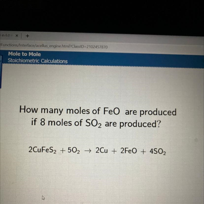 How many moles of FeO are produced if 8 moles of SO2 are produced?-example-1