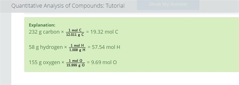 Calculate the amount, in moles, of each component element in your substance. Use the-example-2