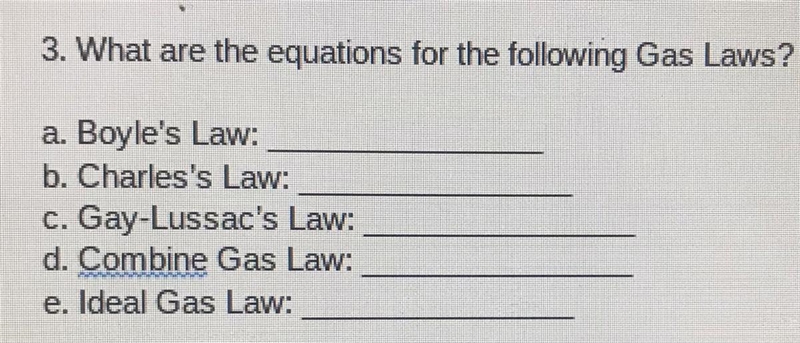 What are the equations forma the following Gas laws-example-1