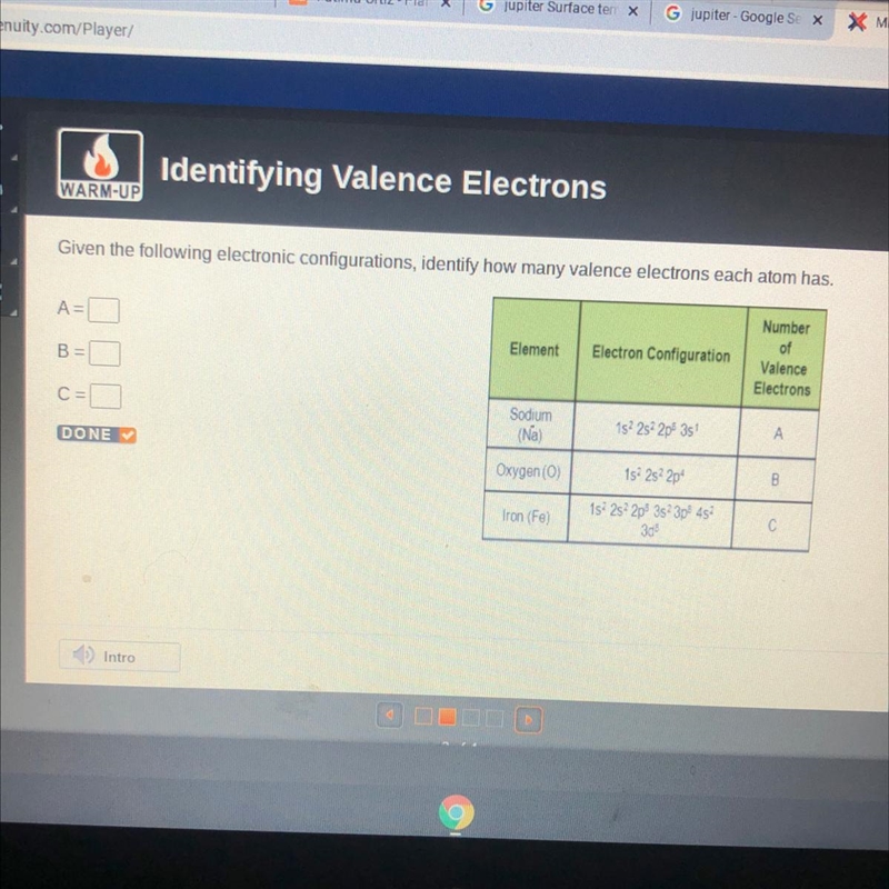 Given the following electronic configurations, identify how many valence electrons-example-1