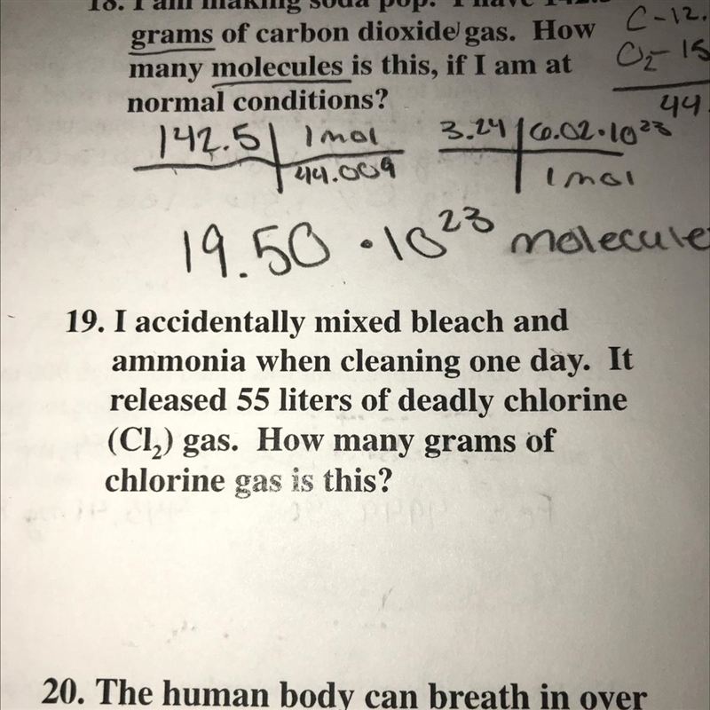 19. I accidentally mixed bleach and ammonia when cleaning one day. It released 55 liters-example-1