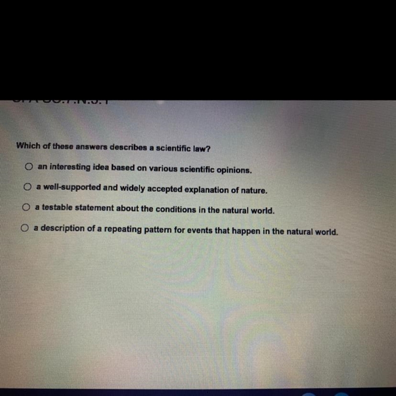 Which of these answers describes a scientific law? (Pls)-example-1