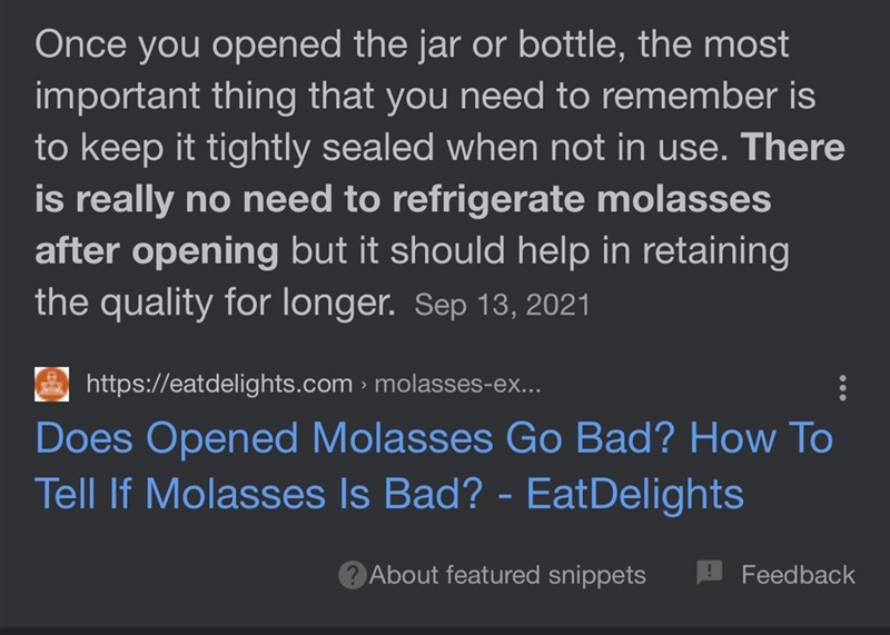 Does molasses need to be refrigerated after opening?-example-1