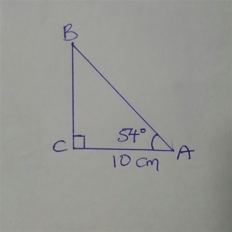 In triangle ABC,m angle C=90^ , m angle A=54^ , and CA = 10 centimeters . What is-example-1