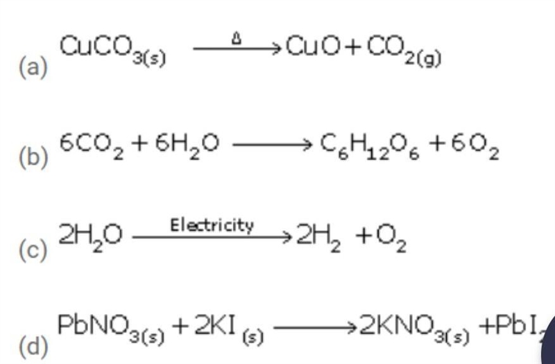 Give an example of a reaction where the following are involved: (a) Heat (b) Light-example-1