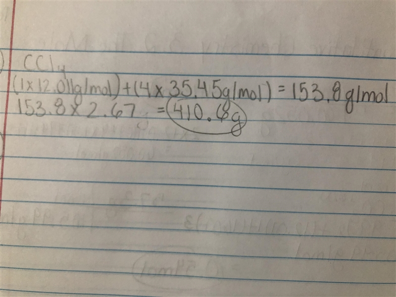 6) How many grams of CCl4 are present in 2.67 moles of CCl4?-example-1