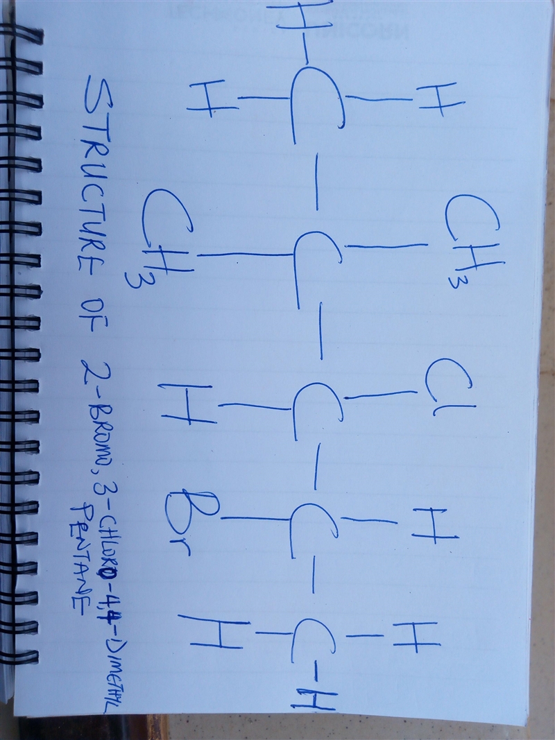 Draw the structure of 2-bromo, 3-chloro-4,4-dimethyl-example-1