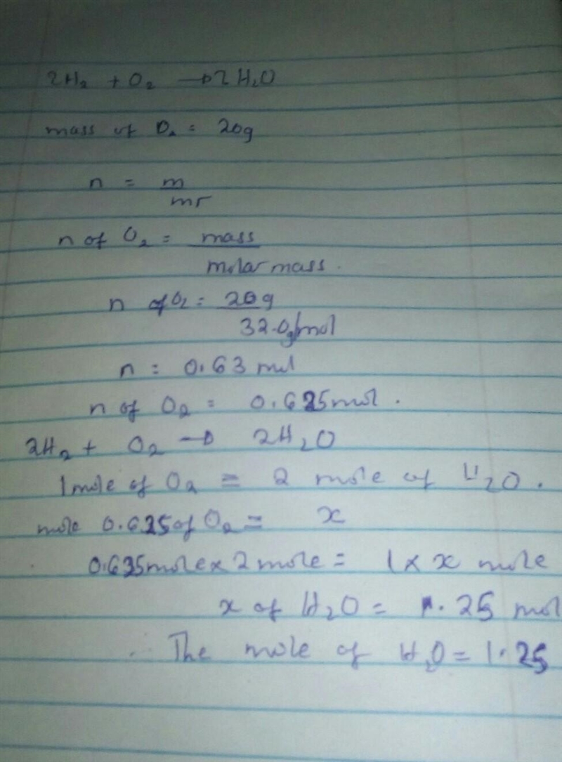 Question 8 (1 point) 2H₂ + O₂ O2 --> 2 H20 Molar mass of H2 = 2.0 O2 =32.0 H2O-example-1