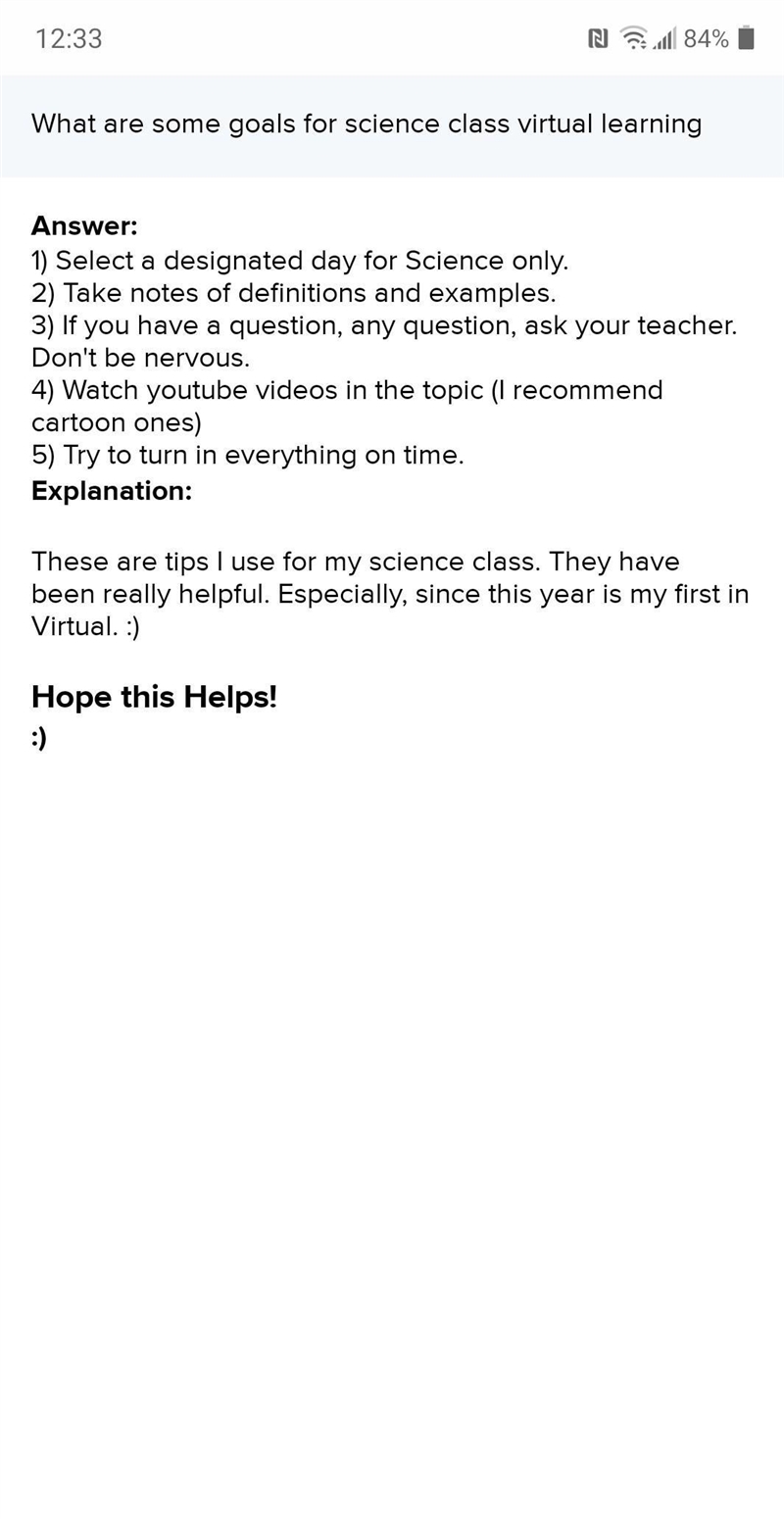 What are some goals for science class virtual learning-example-1