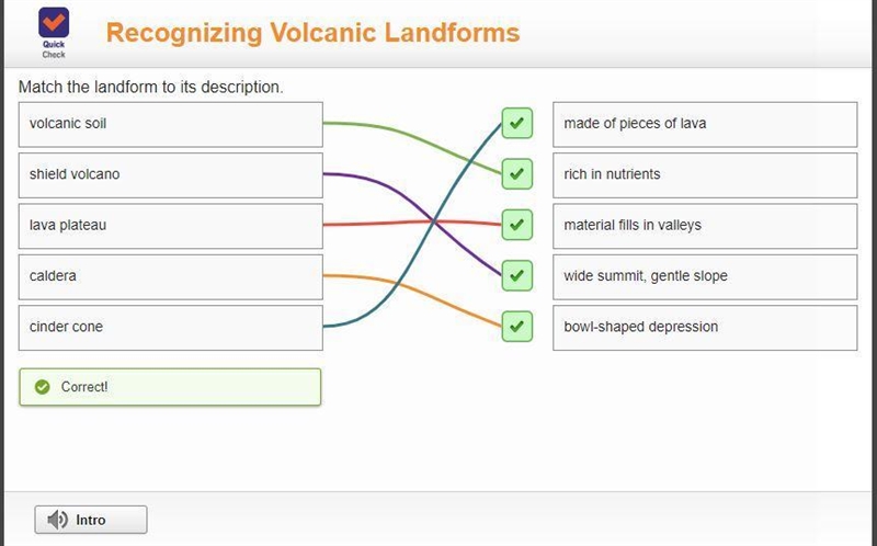 Match the landform to its description. People Who Answer First And Got This Right-example-1