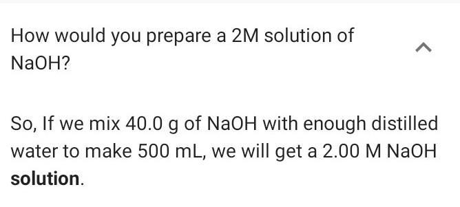 What are the steps of preparing a 2M solution of NaOH (Its talking about molarity-example-1