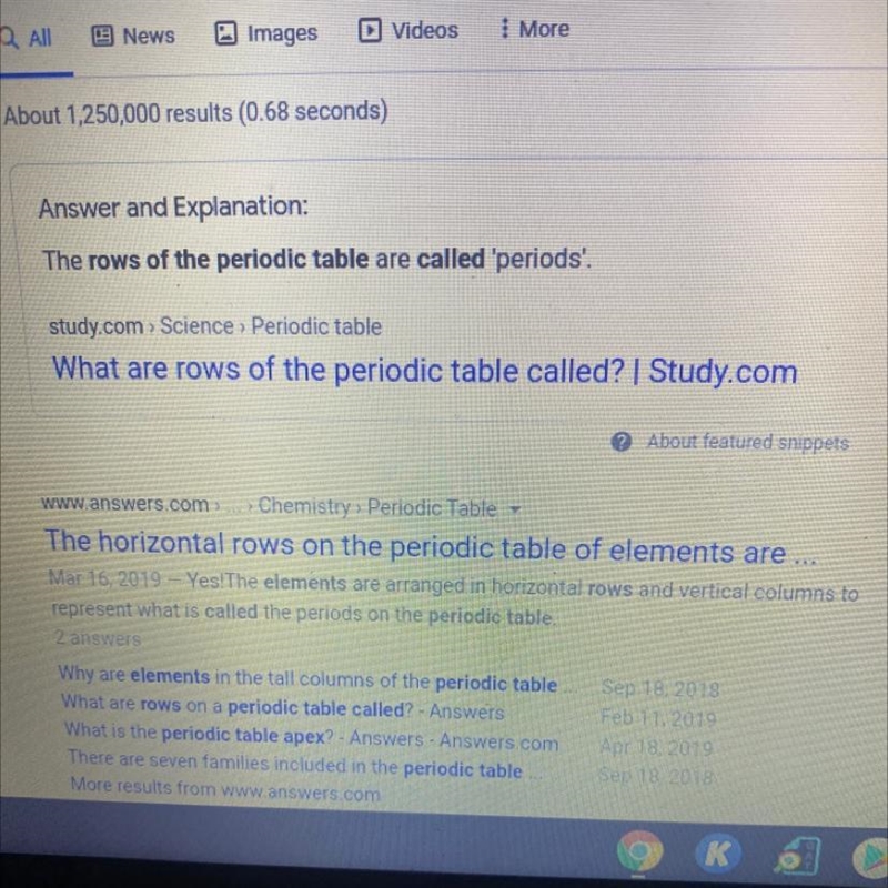 What are the rows of the periodic table called? O A. Atoms O B. Groups O C. Elements-example-1