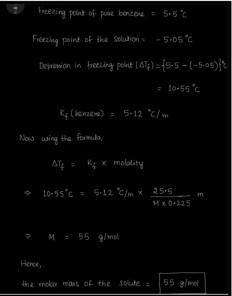 When 25.5 grams of a molecular substance is dissolved in 225g benzene, the solution-example-2