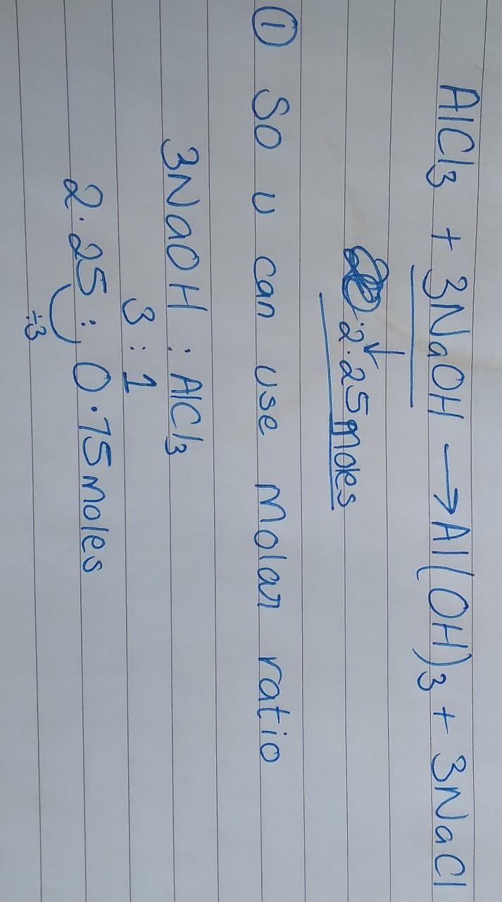 How many grams of AlCl3 are needed to completely react with 2.25 of NaOH?-example-1